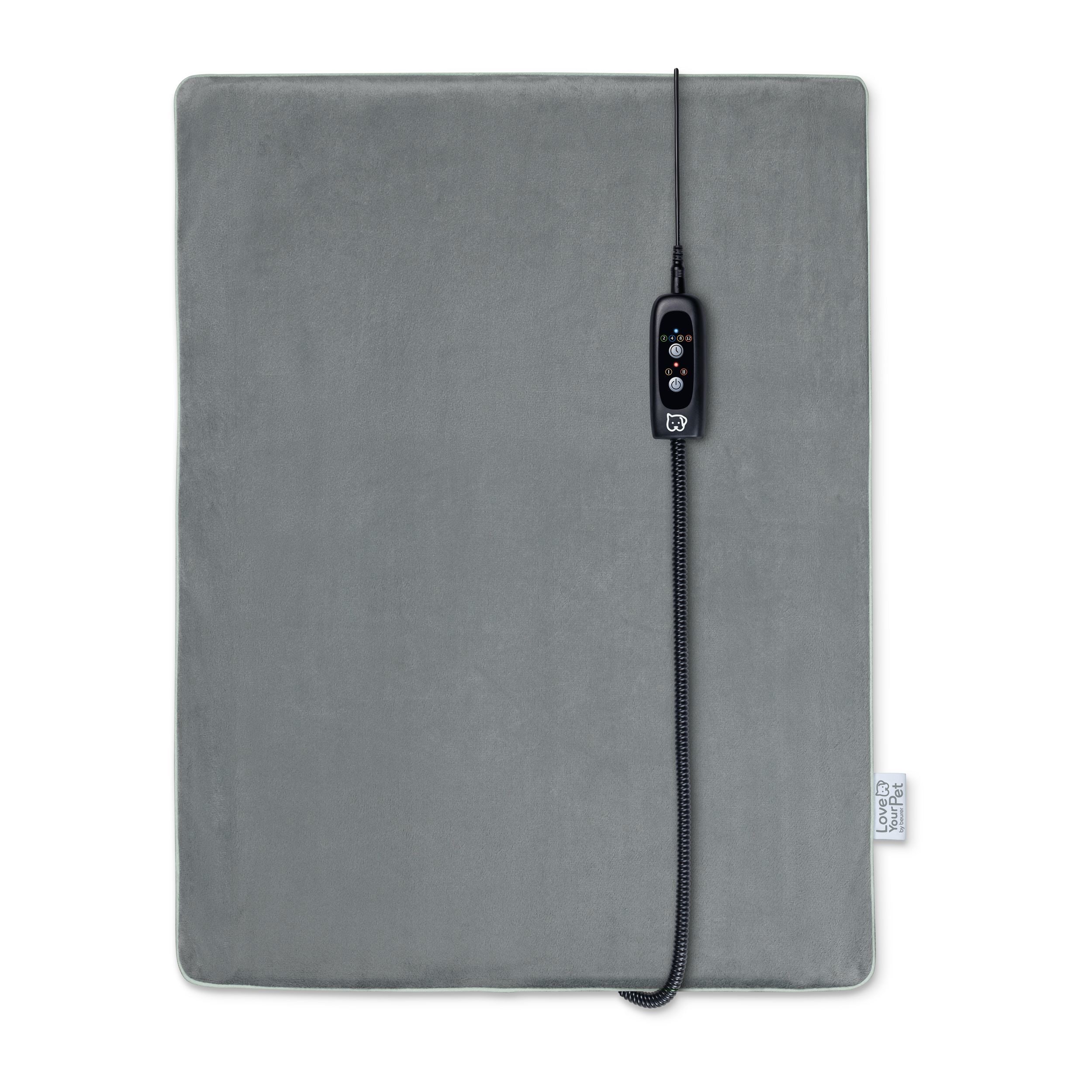 heizendes Pad, elektronische Steuerung, Textilpad, graue Oberfläche, geführte Kabelsteuerung