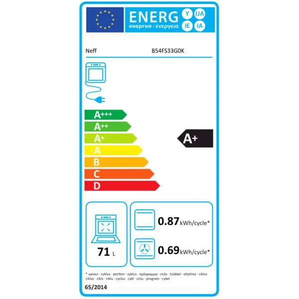 Kühlschrank, Energielabel, A+ Energieeffizienz, kWh pro Zyklus, Kapazität 71 l