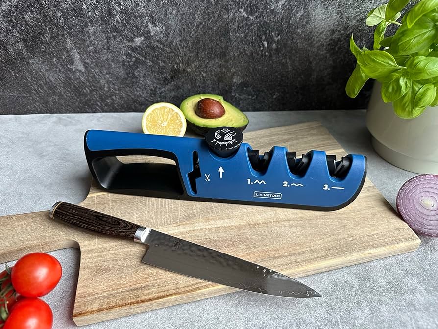 messer, messer schärfer, kitchen gadget, blau, schneidebrett