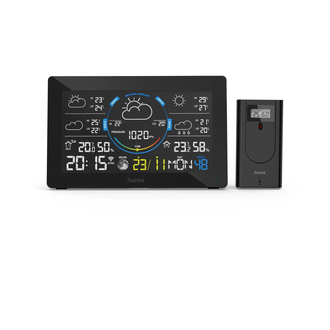 Wetterstation, digitales Display, wandmontiert, schwarz, Fernsensor