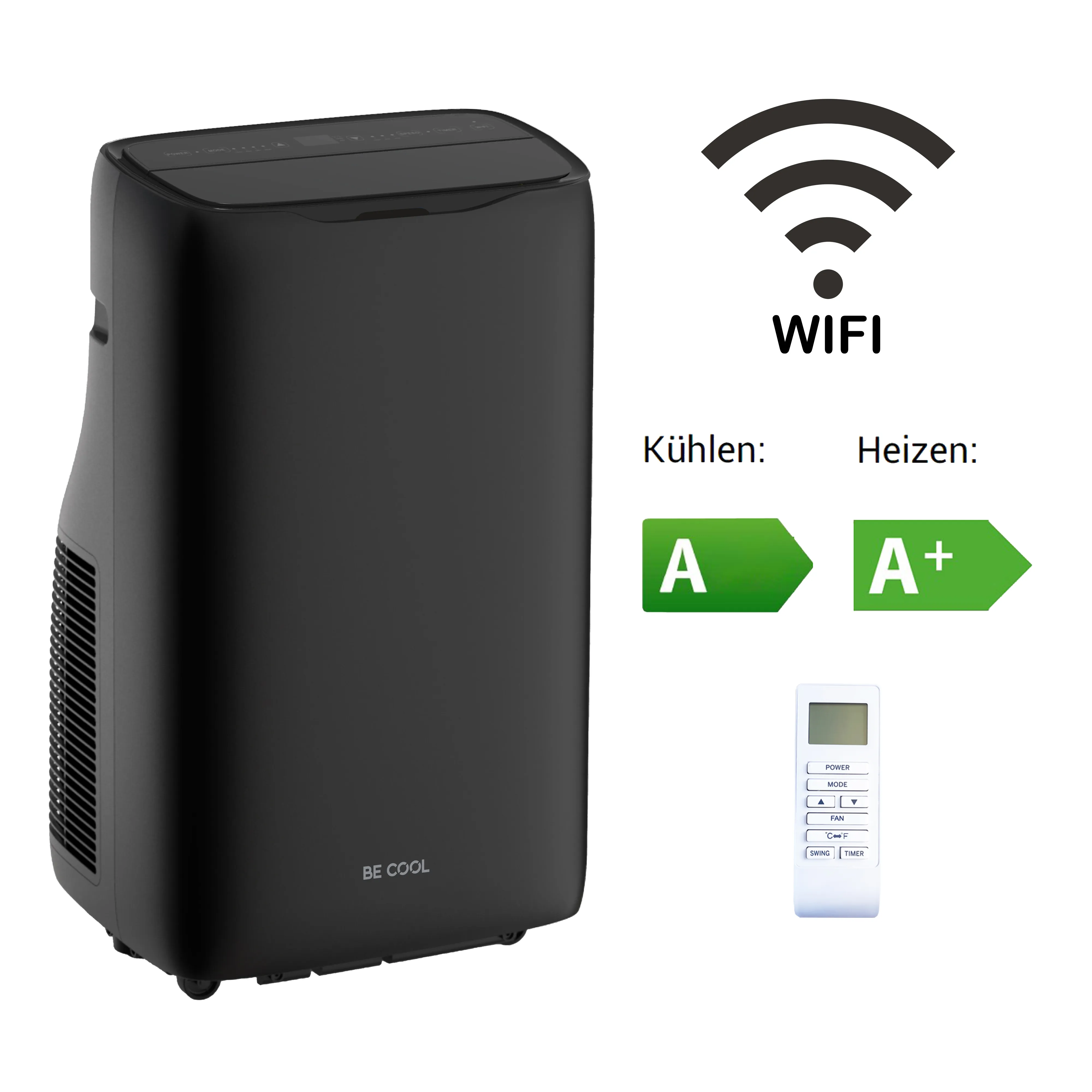 tragbares, Klimagerät, Fernbedienung, WLAN, Energieeffizienzklasse A+