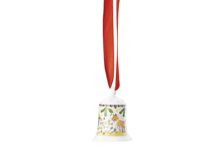 Glöckchen, Christbaumschmuck, rotes Band, Illustration, Katze