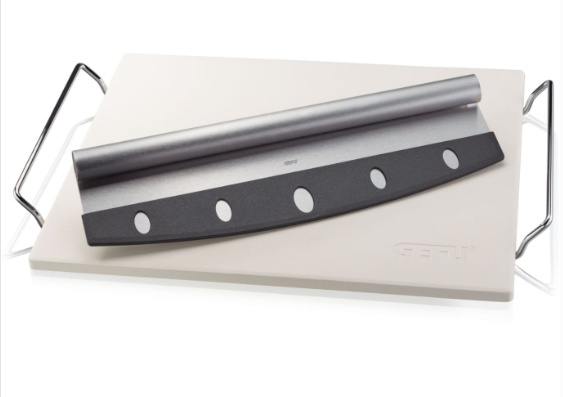 Gefu Pizzastein mit Gestell + Wiegemesser Darioso eckig