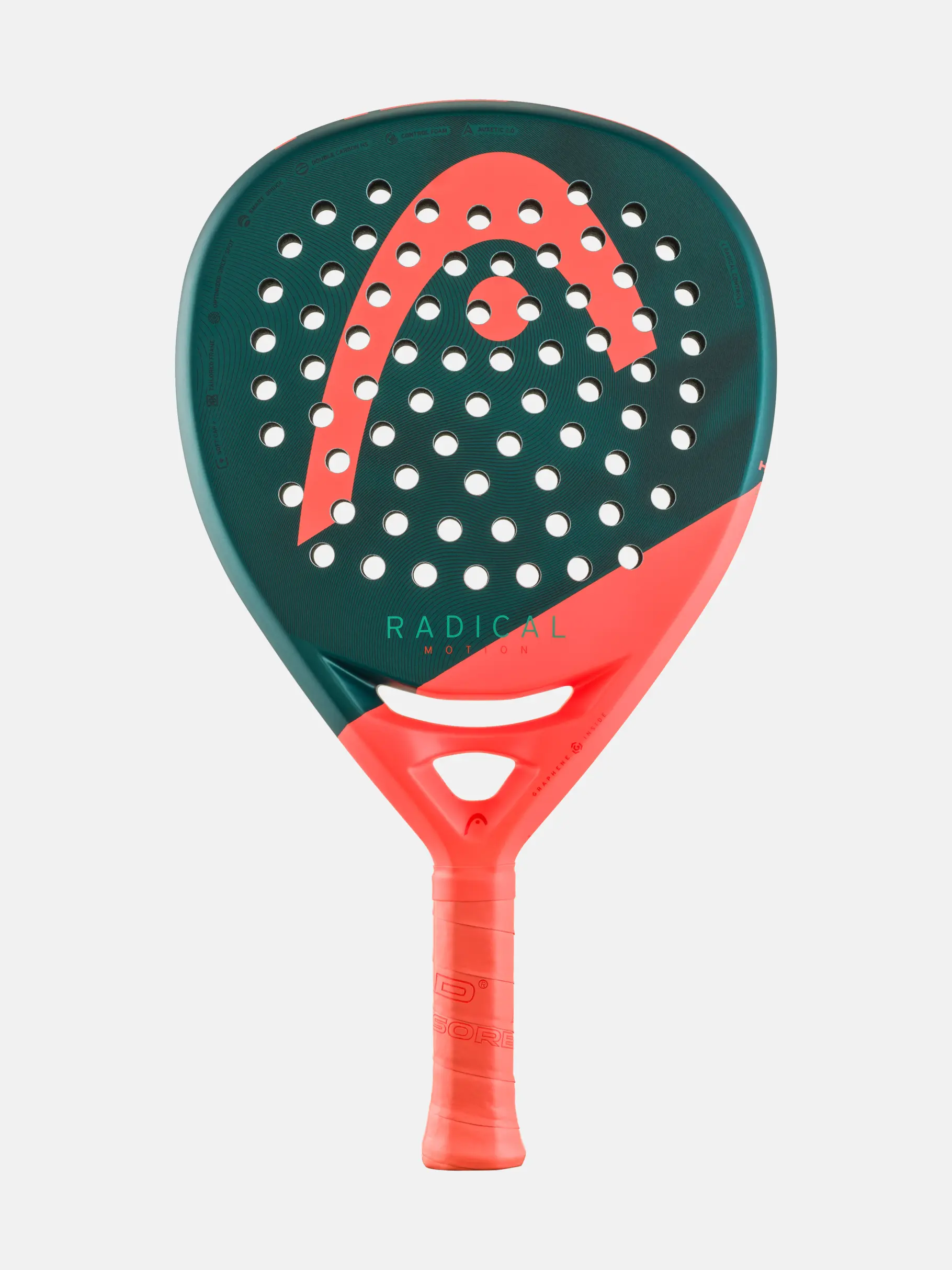 Padel-Schläger, Schläger, perforierte Oberfläche, Teal und Koralle, Griff