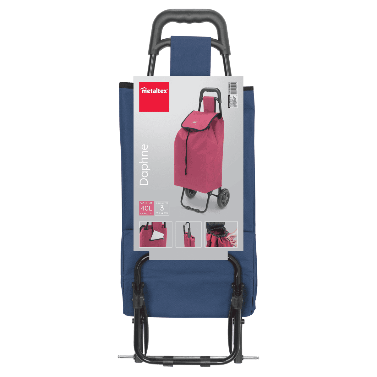 Korb, klappbar, Rollwagen, rosa Tasche, 40L