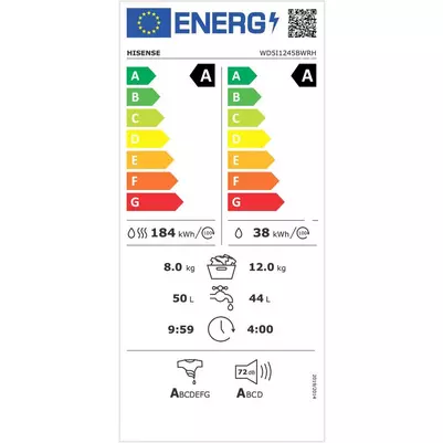 Waschtrockner, Energielabel, 8 kg Waschkapazität, 12 kg Trockenkapazität, Energieklasse A
