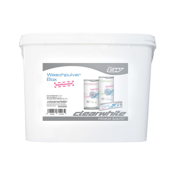 Clearwhite  Waschpulver-Box Vollwaschpulver 1,12kg + Colorwaschpulver 1,12kg + Waschmaschinenreiniger T6
