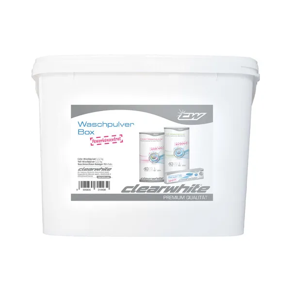 Clearwhite  Waschpulver-Box Vollwaschpulver 1,12kg + Colorwaschpulver 1,12kg + Waschmaschinenreiniger T6