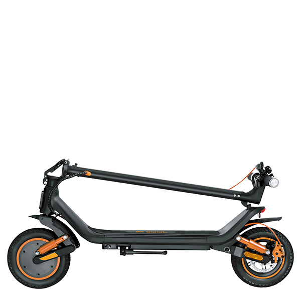 Elektrischer Roller, Zweirad, faltbar, schwarz, orange Akzente