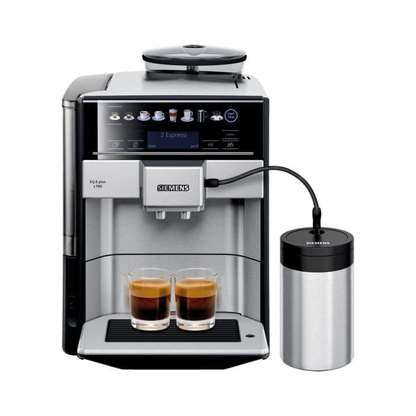 Espressomaschine, Kaffeemaschine, zwei Tassen, integrierter Mahlwerk, silber-schwarz