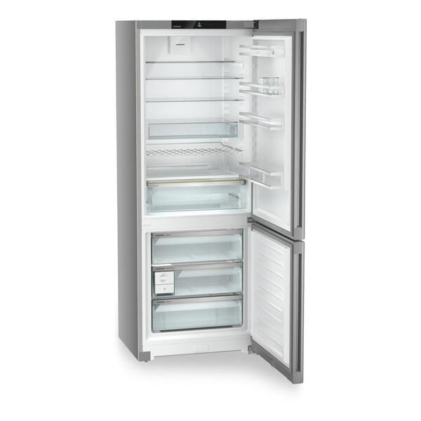 Kühlschrank, Zweikammer, Silber, Glasablagen, leer