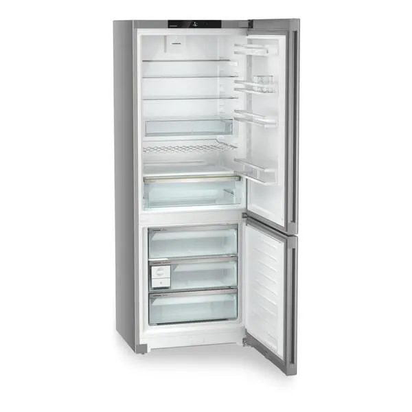 Kühlschrank, Zweikammer, Silber, Glasablagen, leer