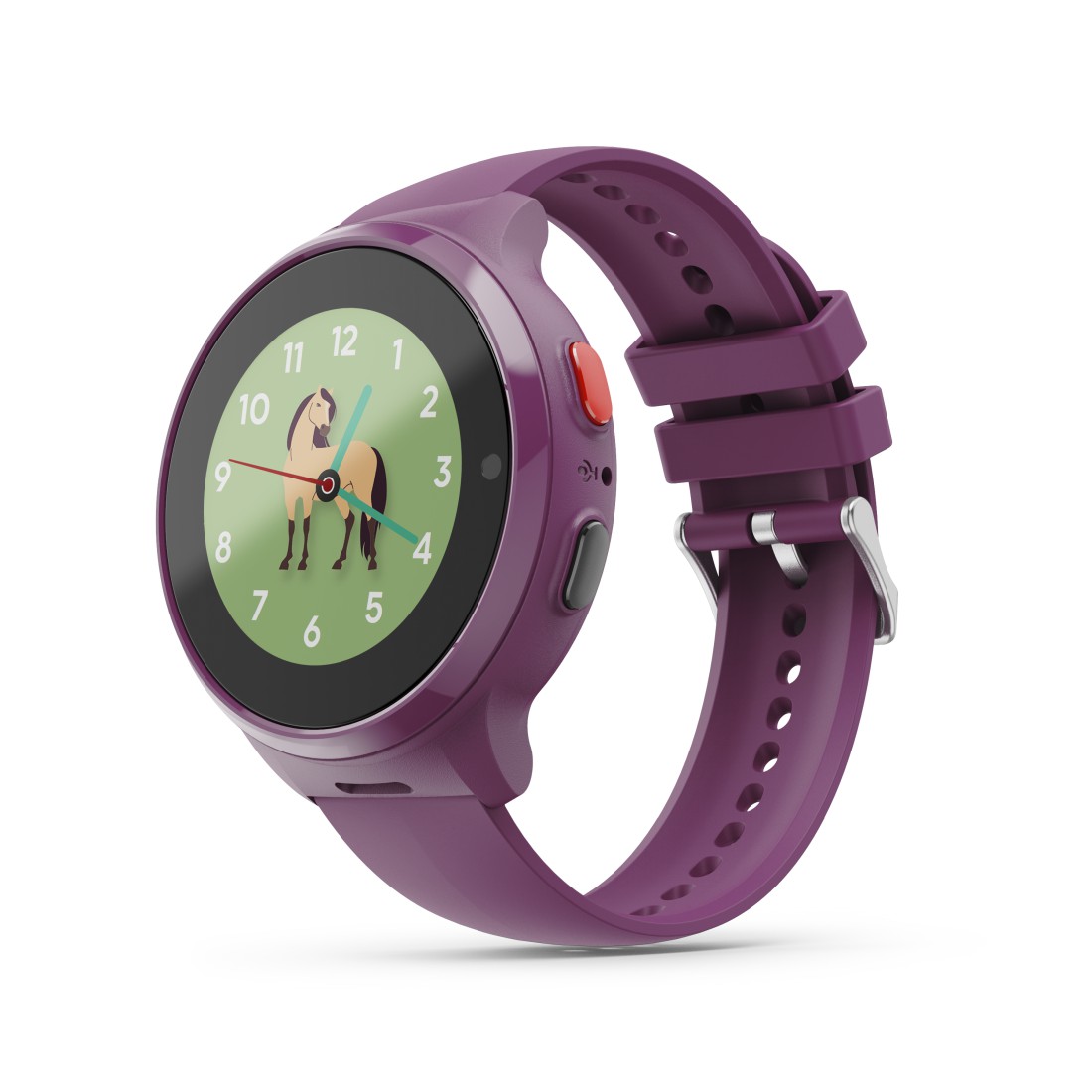 smartwatch, lila, digitale-anzeige, silicone-armband, runder-bildschirm
