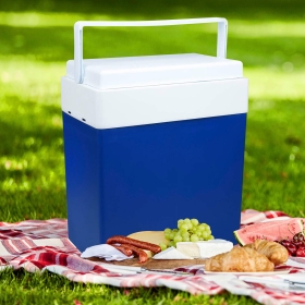 cooler, kühlbox, blauer kühlbox, essen platter, picknick