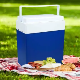 cooler, kühlbox, blauer kühlbox, essen platter, picknick