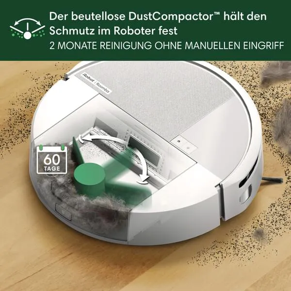 Saugroboter, Staubsaugerroboter, Staubbehälter, grüner Knopf, automatische Reinigung