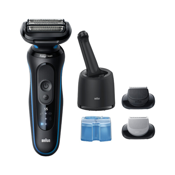 elektrischer Rasierer, Rotationsrasierer, Wet/Dry, aufladbar, kühlblau