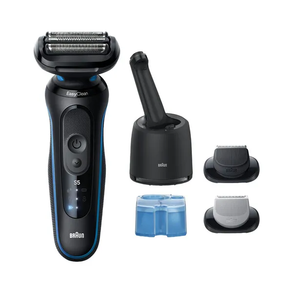 elektrischer Rasierer, Rotationsrasierer, Wet/Dry, aufladbar, kühlblau