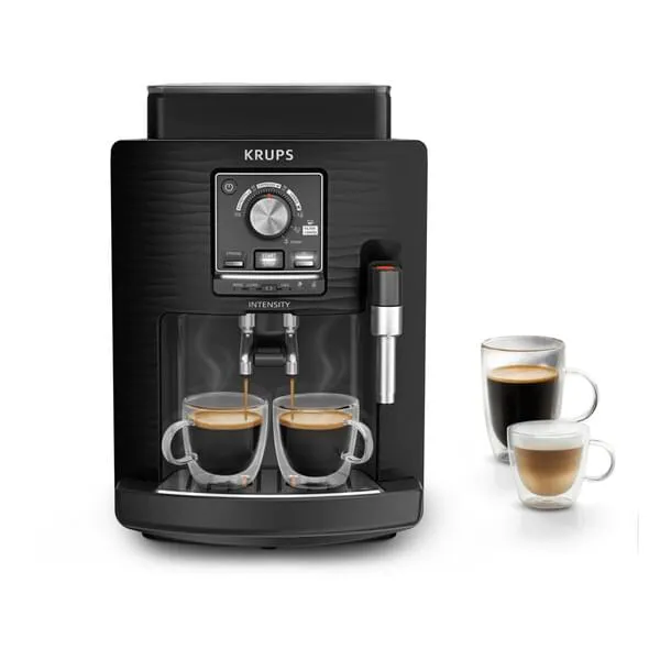 Espressomaschine, Kaffeemaschine, zwei Tassen, Dampfdüse, schwarz