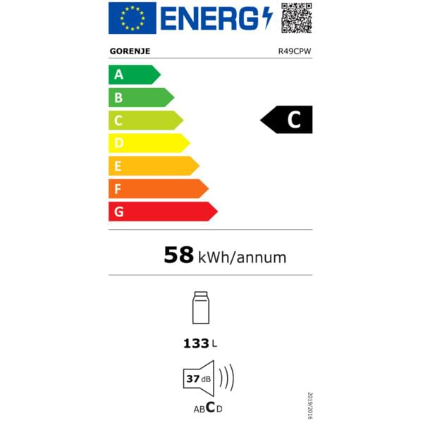 58 kWh/jahr, 133 L, Milchflasche, Lautstärke 37 dB, Nominalkapazität 133 Liter