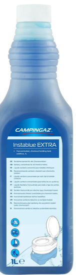 WC-Reiniger, Flasche, blaues Fluid, Abflussreiniger, Campingaz