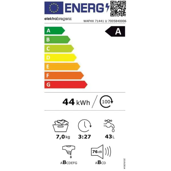 elektrisch, Energiekennzeichnung, 44 kWh, Waschmaschine?, Gewicht 7,0 kg