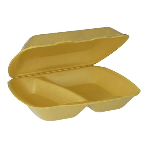 Lebensmittelbehälter, zwei Fächer, gelb, Plastik, Deckel zum Zuschlagen