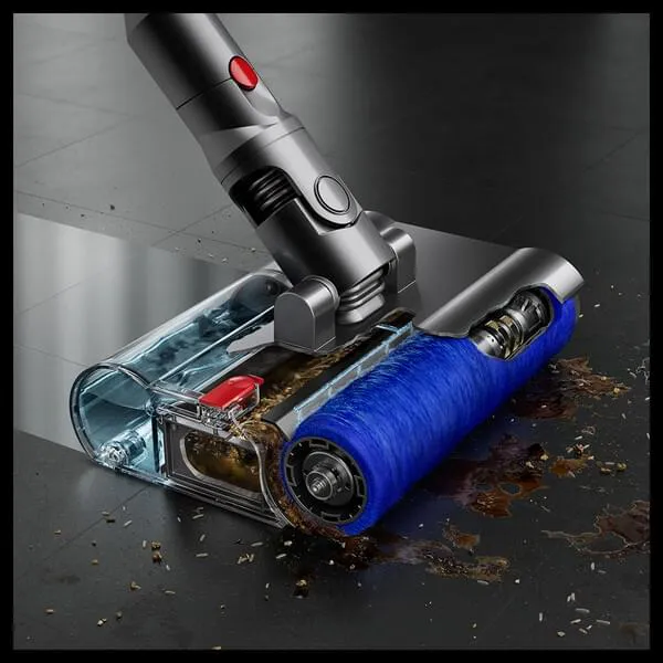 Staubsauger, Bodenreinigung, blauer Roller, transparentes Kanister, Bodenreiniger