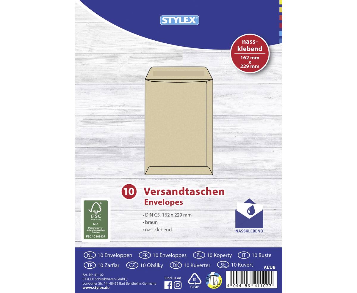 Stylex 665912 Versandtaschen DIN C5 haftklebend braun 10 Stück