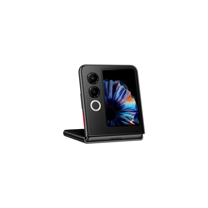 faltbares Smartphone, schwarz, zwei Rückkameras, Außendisplay, Klappdesign