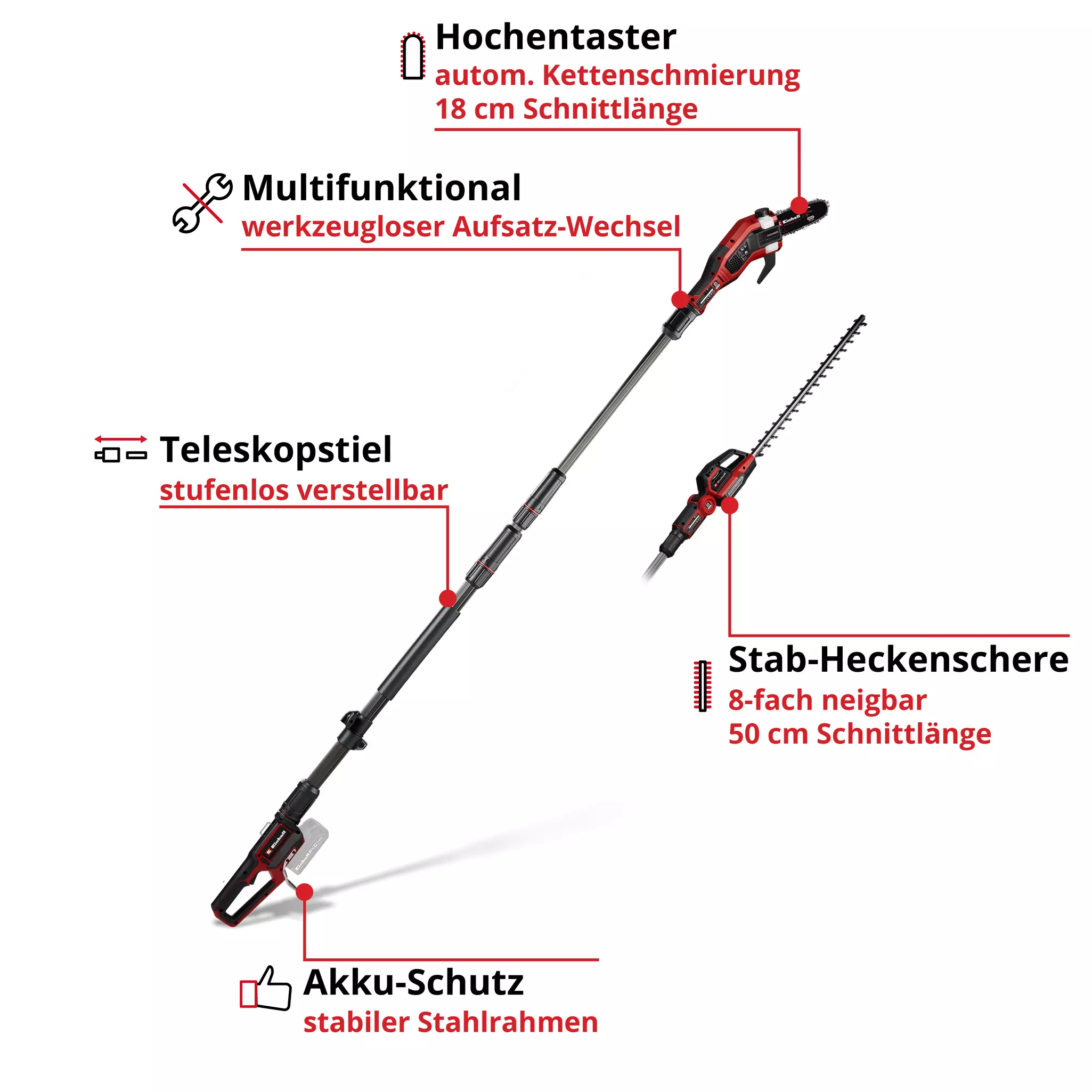 verstellbar, teleskopisch, multifunktional, akku, rot-metallisch