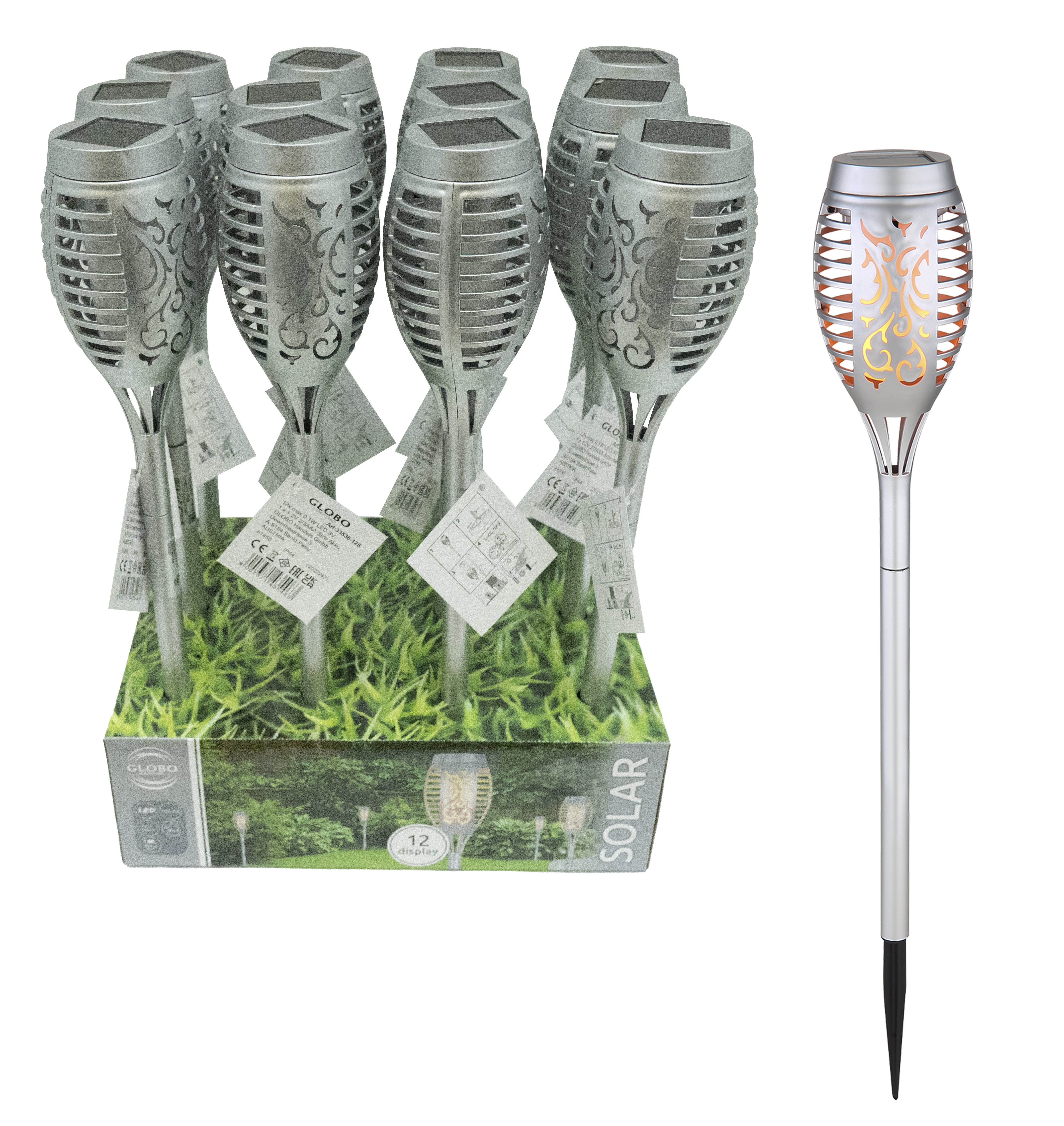 33536-12S Solarleuchte Kunstoff silber, 12xLED 1 Stück