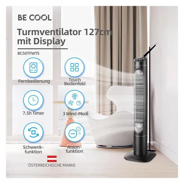 Turmventilator, 127 cm, Display, Fernbedienung, Timer
