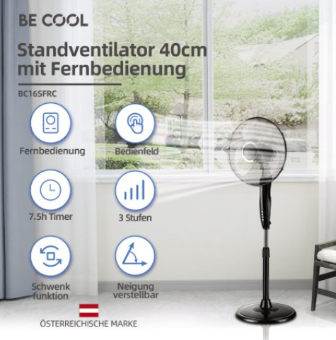 Standventilator, 40 cm, Fernbedienung, neigung verstellbar, 3 Stufen