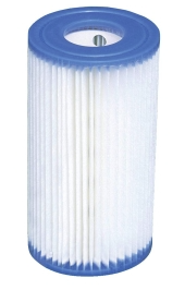 Poolfilter, Kartuschenfilter, weiße Faltstruktur, blaue Endkappe, zylindrischer Filter