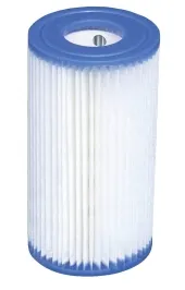Poolfilter, Kartuschenfilter, weiße Faltstruktur, blaue Endkappe, zylindrischer Filter