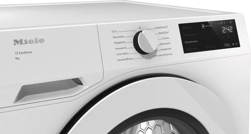waschmaschine, frontlader, weiß, digitaleanzeige, bedienrad