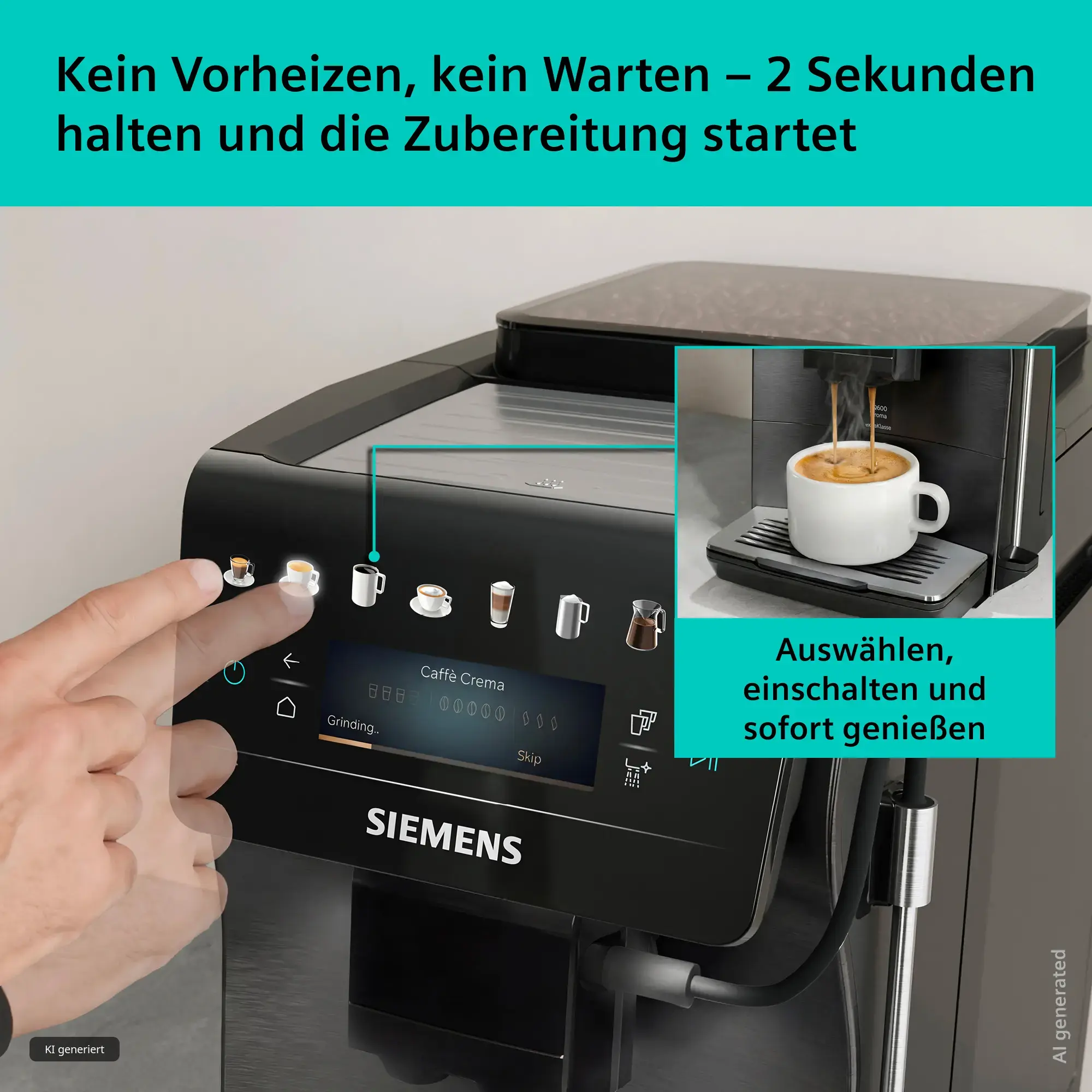 Espressomaschine, Kaffeemaschine, Touchscreen, Kaffeetasse, Dampflanze
