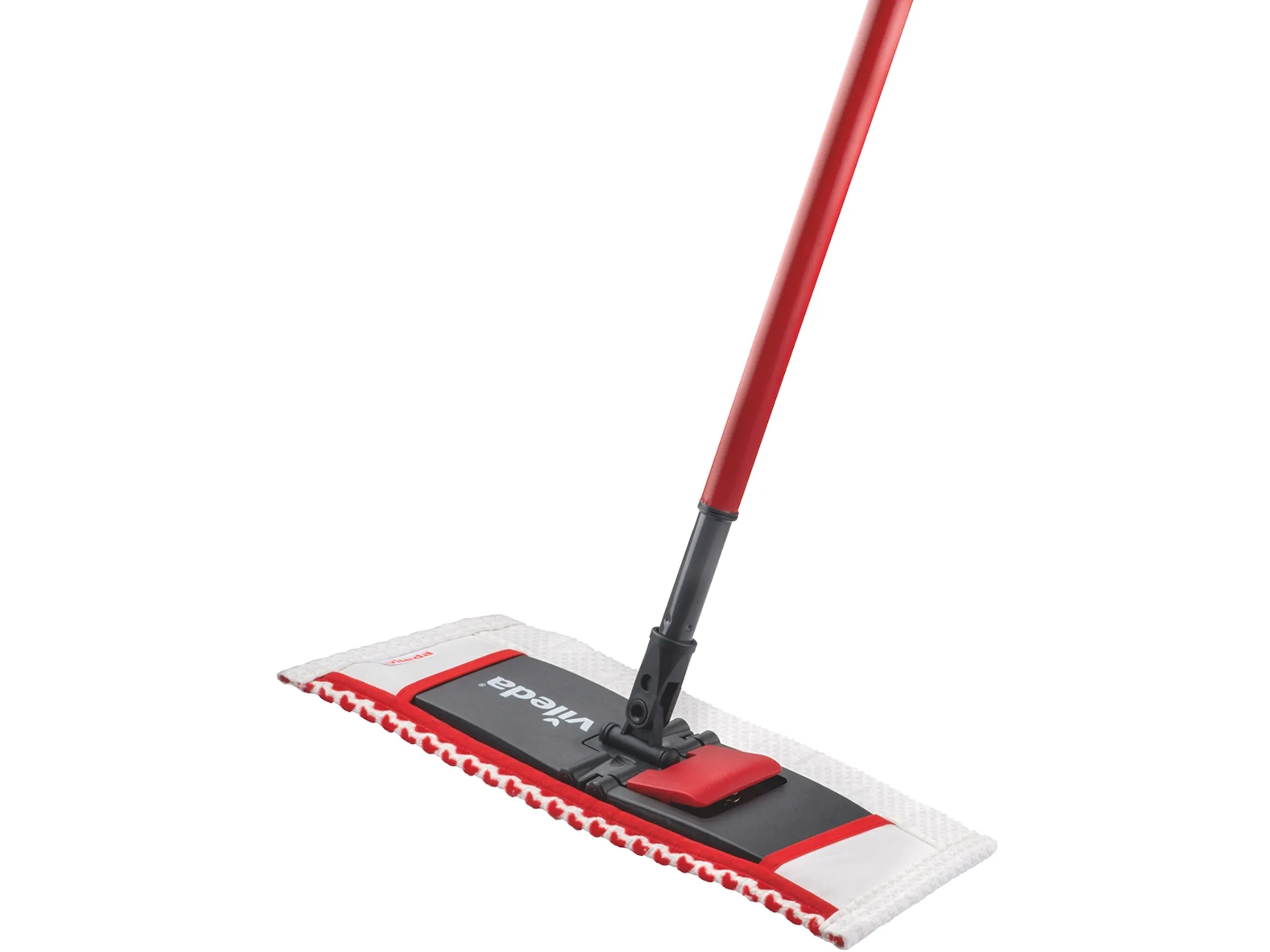 Mop, Flachmopp, roter Griff, Mikrofasermop, Bodenreinigung