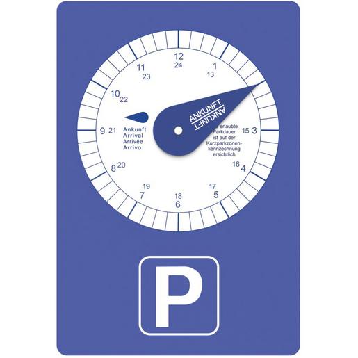 Parkplatzkarte, Geldautomat, blaues Schild, P Symbol, Uhrzeiger