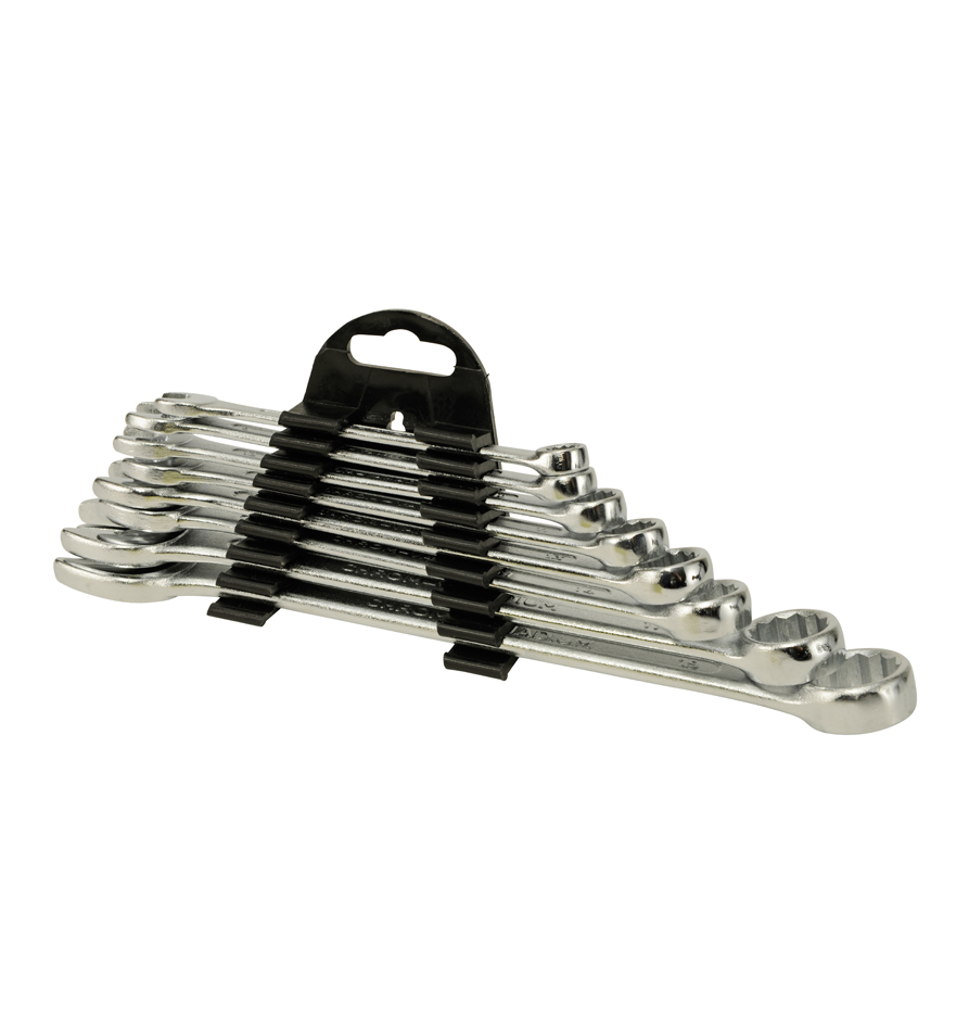222-80 Ring-Gabelschluesselsatz 8 tlg 8-19 mm, CV, PVC-Clip, SB