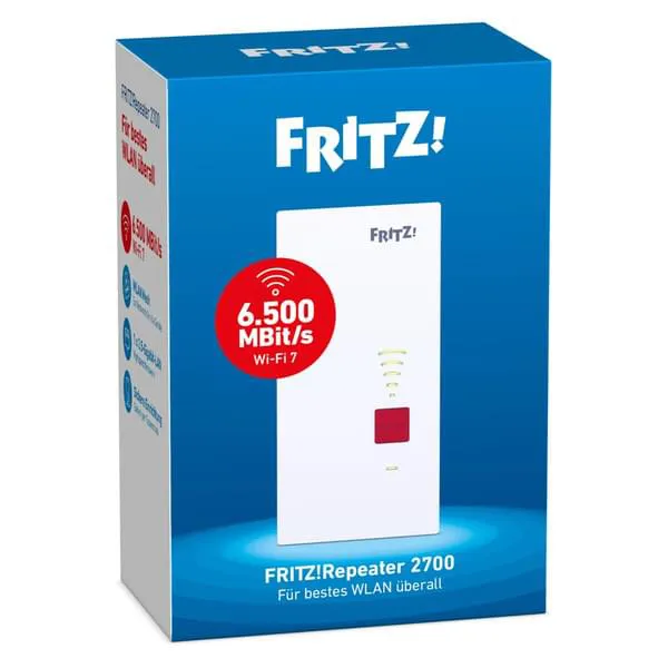 WLAN-Repeater, Mesh-Erweiterer, FRITZ!, weißes Gerät, rote Anzeige