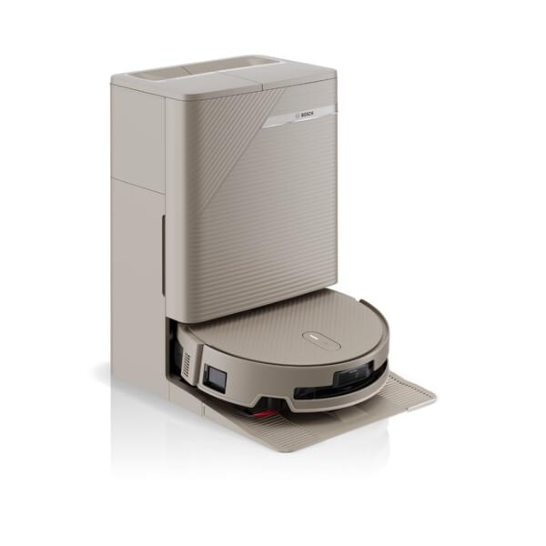 Saugroboter, Absaugstation, beige, rundes Design, Ladestation