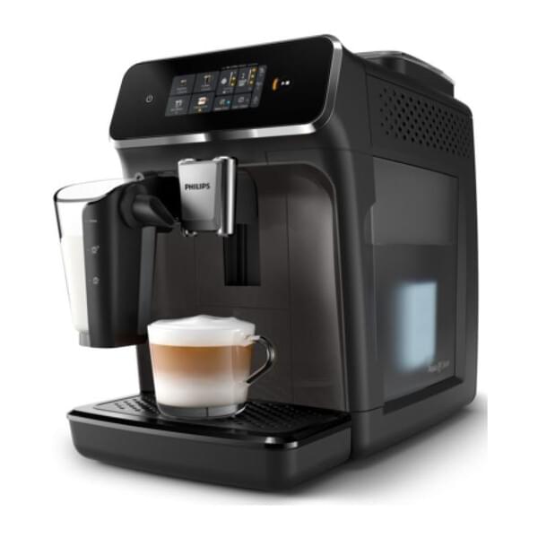 Espressomaschine, Kaffeemaschine, integrierter Mahlwerk, Milchschaumfoamer, schwarz