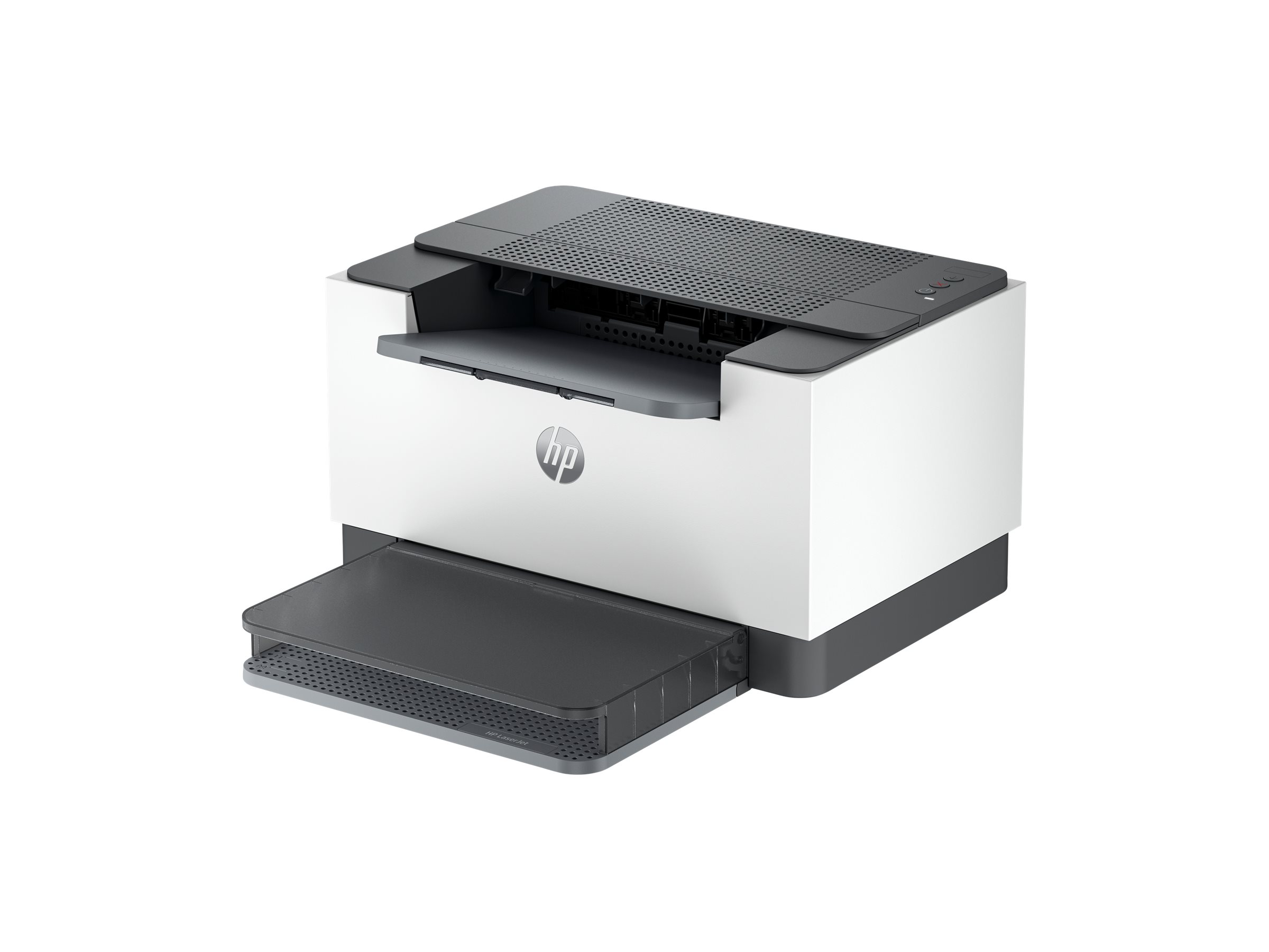 Laserdrucker, weiß-grau, Papierfach, Bedientasten oben, Lochblech