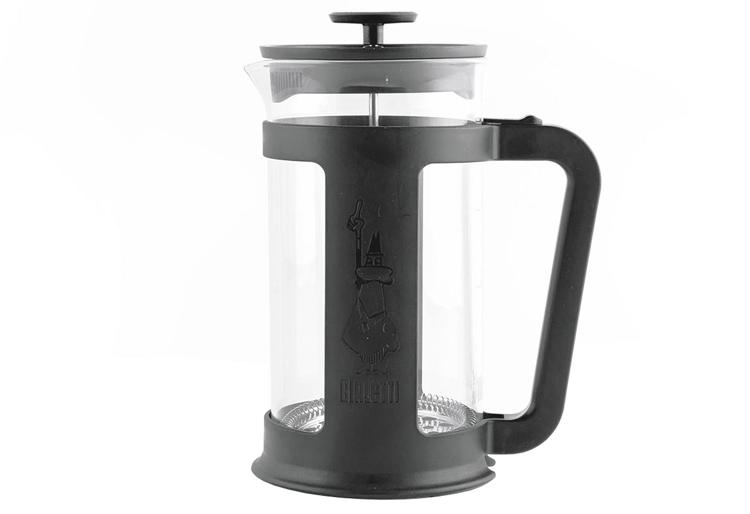 French Press, Kaffeebereiter, Glaskanne, Schwarzer Rahmen, Pressstempel