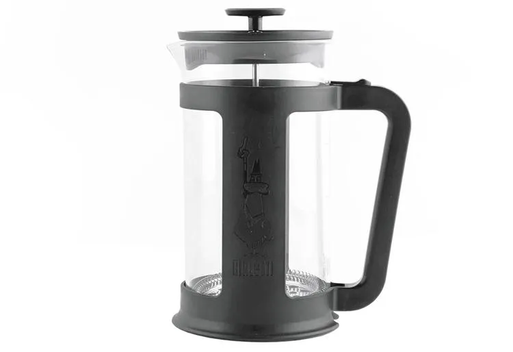 French Press, Kaffeebereiter, Glaskanne, Schwarzer Rahmen, Pressstempel