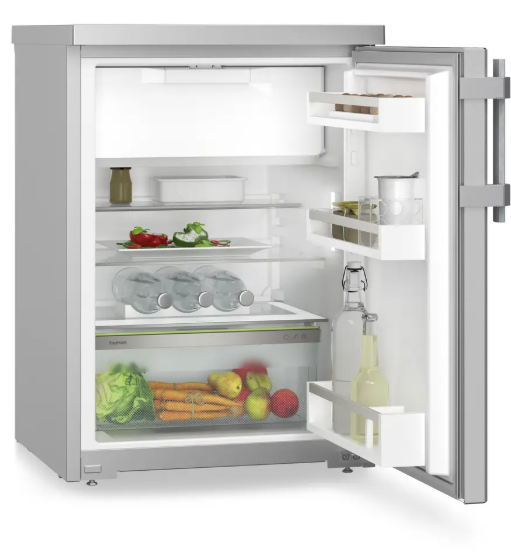 Minikühlschrank, Kühlschrank, weißes Innere, Glassregale, offen