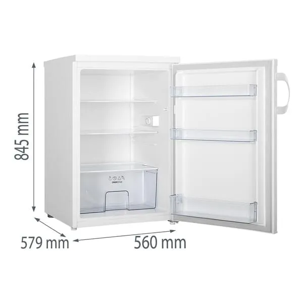 kleiner Kühlschrank, kompakter Kühlschrank, Einzelflügel, regale im Innenraum, abmessungen 845x569x560, transparenter Obst- und Gemüsefach, Gefrierfach Schublade
