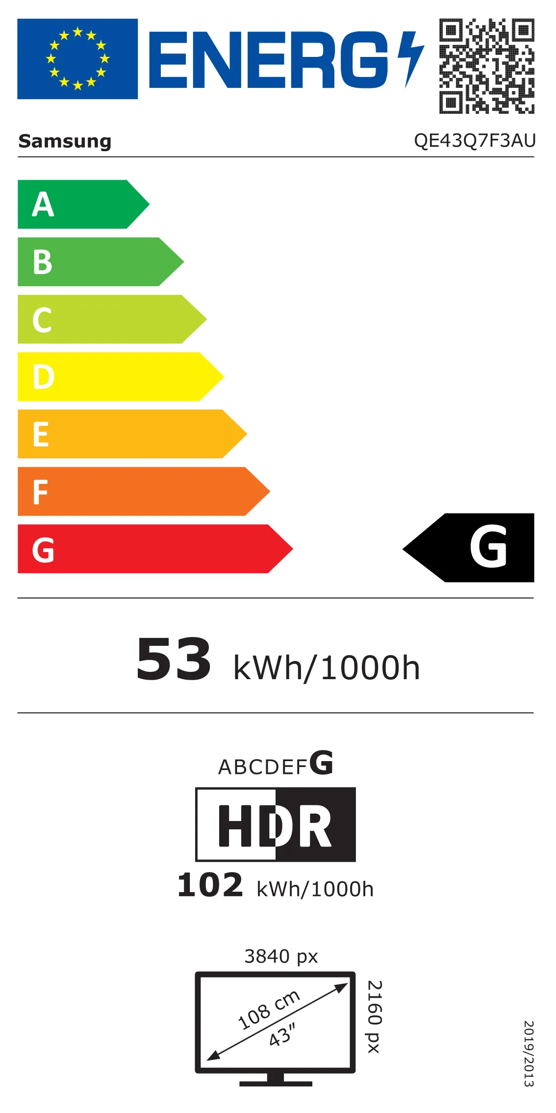 energielabel, 54 kWh, HD HDR, 108 cm, 43 Zoll Display